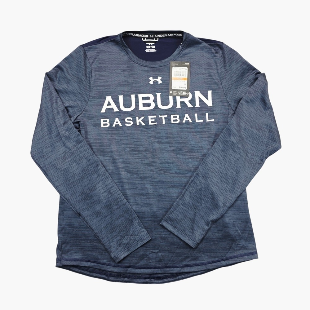 Under Armour Auburn Basketball Shirt Womens Small Blue Space Dye Long Sleeve NWT